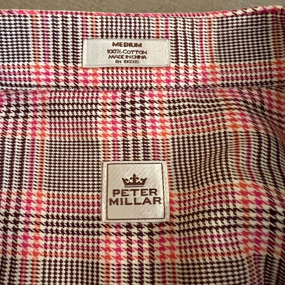 EUC Men's Peter Millar Crown Pink Brown Plaid Button Down Shirt Size MEDIUM - Picture 4 of 4